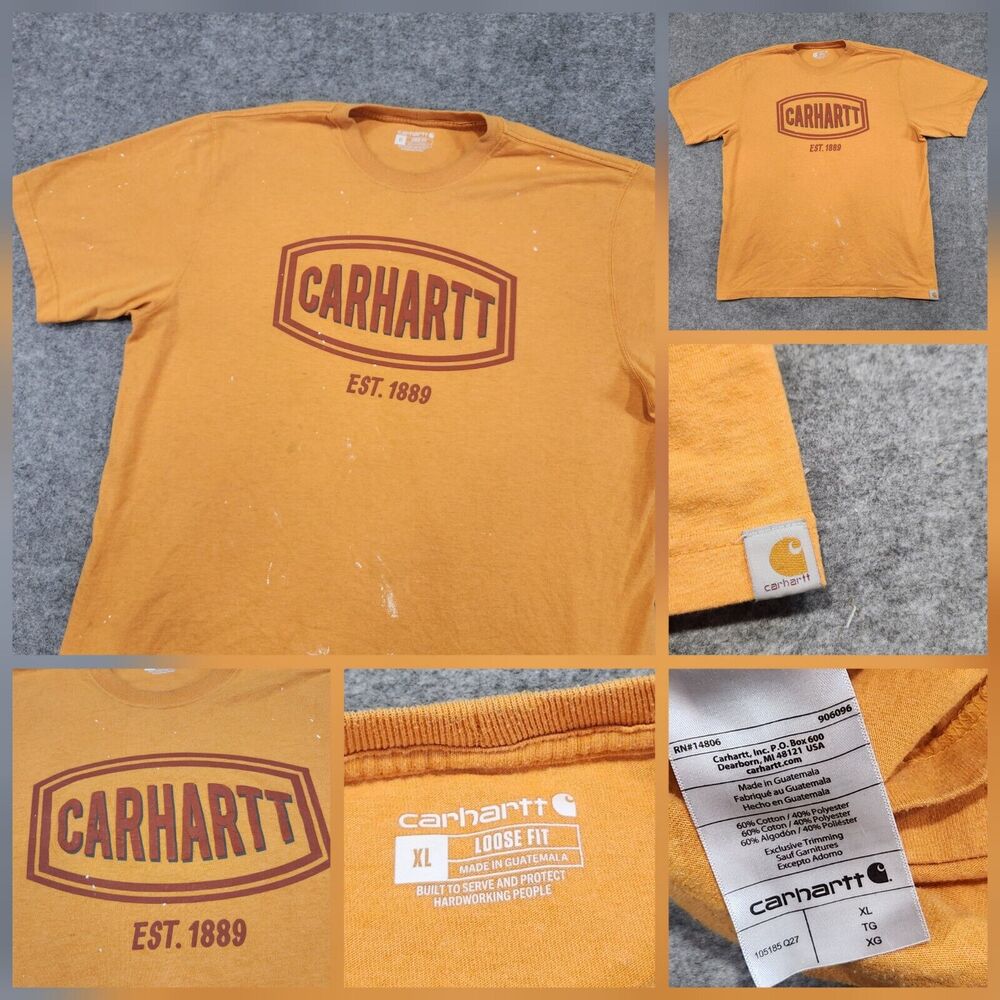 Carhartt Mens X-Large XL Loose Fit Spellout Logo Paint‎ Splatter Graphic T Shirt